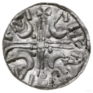 denar, mennica Lund; Aw: Chrystus siedzący na tronie na...