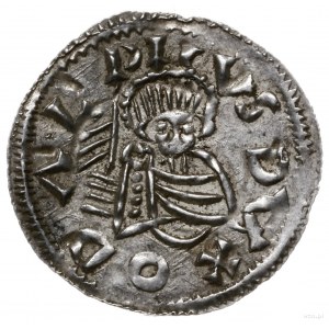 denar 1012-1034, mennica Praga; Popiersie z proporcem n...