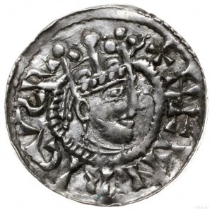 denar 1002-1024; Głowa króla w koronie w prawo / Dłoń o...
