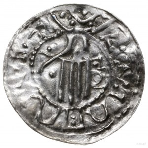 denar 1002-1024; Głowa króla w koronie w prawo / Dłoń o...