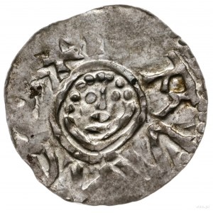 denar, przed 1107, Wrocław; Aw: Głowa z perełkową fryzu...