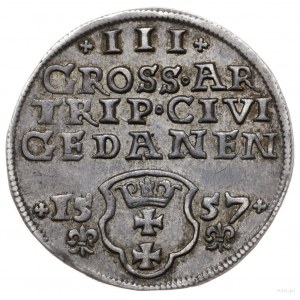 trojak 1557, Gdańsk; na awersie popiersie króla bez obw...