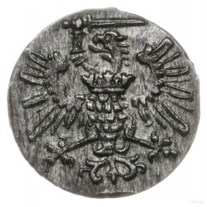 denar 1573, Gdańsk; kartusz tarczy herbowej z 12 łukami...