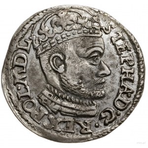trojak 1584, Olkusz; głowa króla dzieli napis u góry, b...