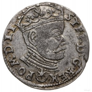trojak 1581, Wilno; z herbem Leliwa pod głową króla, ko...