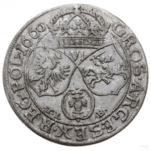 szóstak 1660 TLB, Kraków; herb Ślepowron bez obwódki, o...