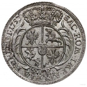 dwuzłotówka (8 groszy) 1753, Lipsk; mniejsze popiersie ...