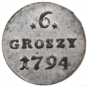 6 groszy 1794, Warszawa; Plage 207; pięknie zachowane z...