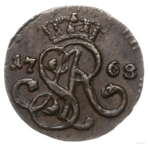 szeląg 1768 G, Kraków; dużej wielkości monogram, litery...