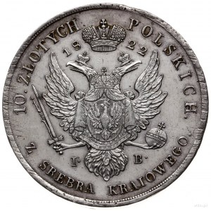 10 złotych 1822 IB, Warszawa; Aw: Głowa cara w prawo i ...