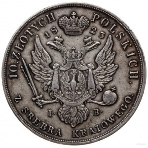 10 złotych 1823 IB, Warszawa; Aw: Głowa cara w prawo i ...