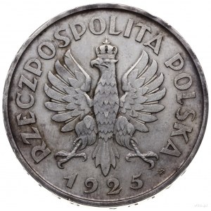 5 złotych 1925, Warszawa; Konstytucja; Aw: Orzeł i w ot...