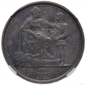 5 złotych 1925, Warszawa; Konstytucja; Aw: Orzeł i w ot...