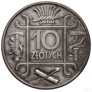 10 złotych 1934, Warszawa; klamry, na rewersie wypukły ...