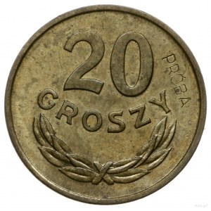 20 groszy 1949, Warszawa; nominał 20, wklęsły napis PRÓ...