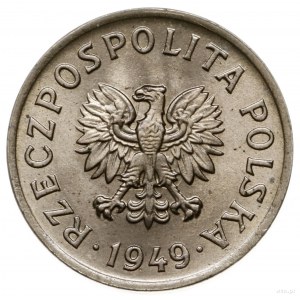 10 groszy 1949, Warszawa; nominał 10, wklęsły napis PRÓ...