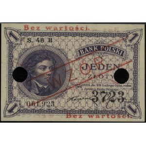 1 złoty 28.02.1919, czerwony nadruk Bez wartości / WZÓR...