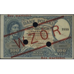 100 złotych 28.02.1919, czerwony ukośny nadruk “WZÓR.” ...