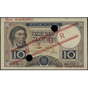 10 złotych 15.07.1924, II emisja, czerwony ukośny nadru...