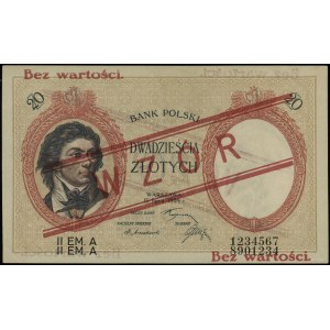 20 złotych 15.07.1924, II emisja, czerwony nadruk Bez w...