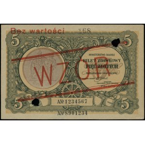 5 złotych 1.05.1925, czerwony ukośny nadruk “WZÓR” i po...