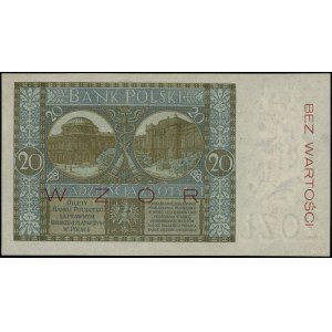 20 złotych 1.03.1926, czerwony poziomy nadruk WZÓR, pio...