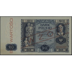 20 złotych 11.11.1936, czerwony ukośny nadruk “WZÓR” i ...