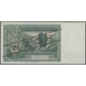 50 złotych 15.08.1939, czerwony ukośny nadruk “WZÓR”, s...