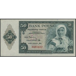 50 złotych 20.08.1939, seria H 485412; Lucow 1064 (R6),...