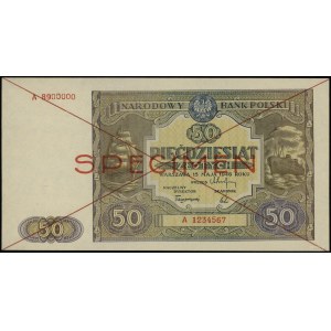 50 złotych 15.05.1946, czerwone dwukrotne przekreślenie...