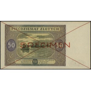 50 złotych 15.05.1946, czerwone dwukrotne przekreślenie...