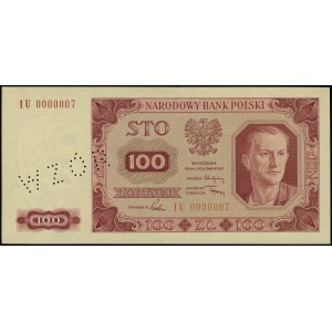 100 złotych 1.07.1948, bez nadruków, perforacja “WZÓR”,...