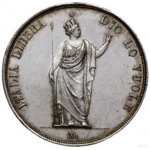 5 lirów (scudo) 1848 M, Mediolan; Dav. 6, Herinek 3, KM...