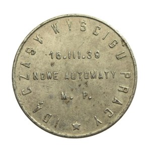 Żeton testowy dla 50 gr 1938- nowe automaty 16 III 39