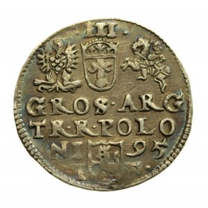 Sigismund III. Vasa, Trojak 1595, Olkusz, seltener dreizackiger Pfeil hinter Krone (313)