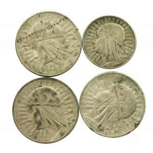 II RP, 10 Gold (3 Stk.) und 5 Gold 1934, Kopf einer Frau. Insgesamt 4 Stück. (317)