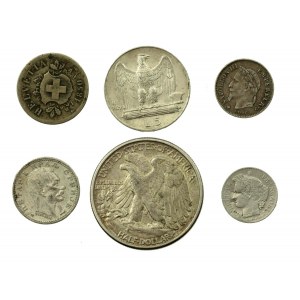 USA, Francja, Włochy, zestaw monet srebrnych 5 szt. (401)