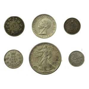USA, Francja, Włochy, zestaw monet srebrnych 5 szt. (401)