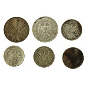 Niemcy, zestaw srebrnych monet, różne roczniki, 6 szt. (502)
