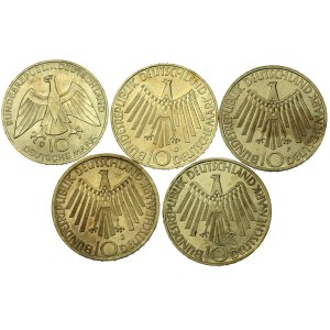 Niemcy, zestaw 10 marek 1972, 5 szt. Srebro (504)