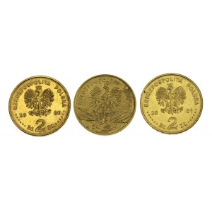 III RP, zestaw 2 złote 1998, 2000 i 2001, 3 szt. (531)
