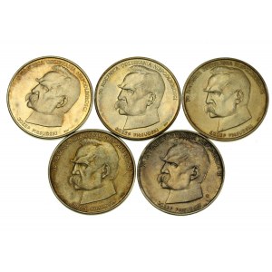 Volksrepublik Polen, Satz von 50.000 Gold 1988 Piłsudski, 5 Stk. (534)
