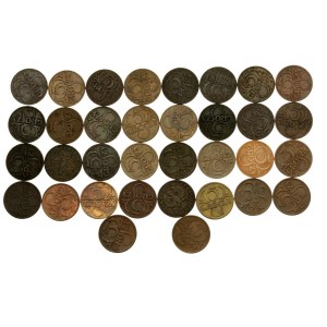 II RP, zestaw monet 5 groszy z lat 1923-1939, 34 szt. (568)