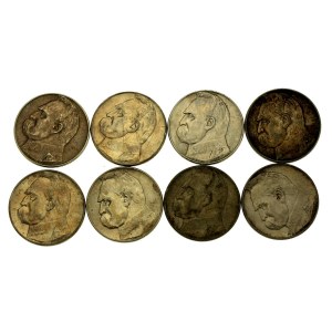 II RP, zestaw 10 złotych 1935-1937 Piłsudski, 8 szt. (570)