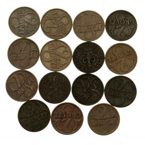 Second Republic, set of 2 pennies 1923-1939, 15 pieces. (581)