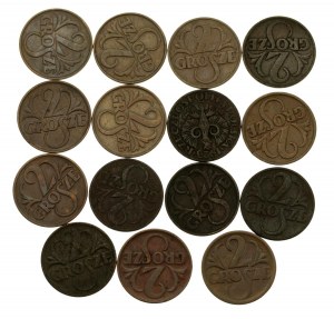 Second Republic, set of 2 pennies 1923-1939, 15 pieces. (581)
