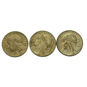 II RP, 10 złotych 1932 Głowa kobiety, 3 szt. (585)