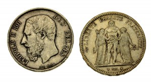 Belgium, France, 5 francs 1871, 1873, 2 pcs. (609)