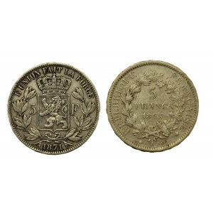 Belgia, Francja, 5 franków 1871, 1873, 2 szt. (609)