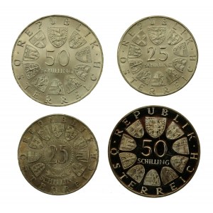 Austria, zestaw 2 x 50 szylingów i 2 x 25 szylingów 1957-1972, 4 szt. (611)